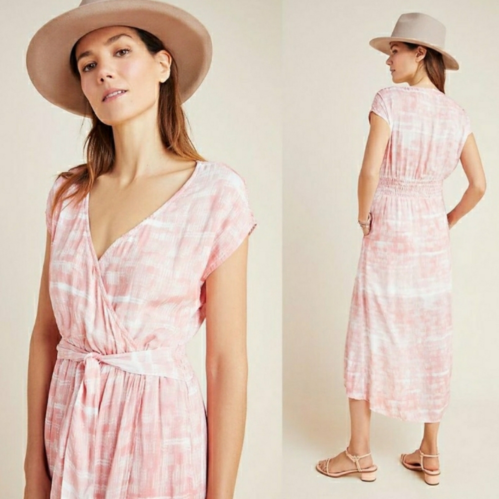 Anthropologie Tie Dye Midi Wrap Dress Cloth Stone sz Large